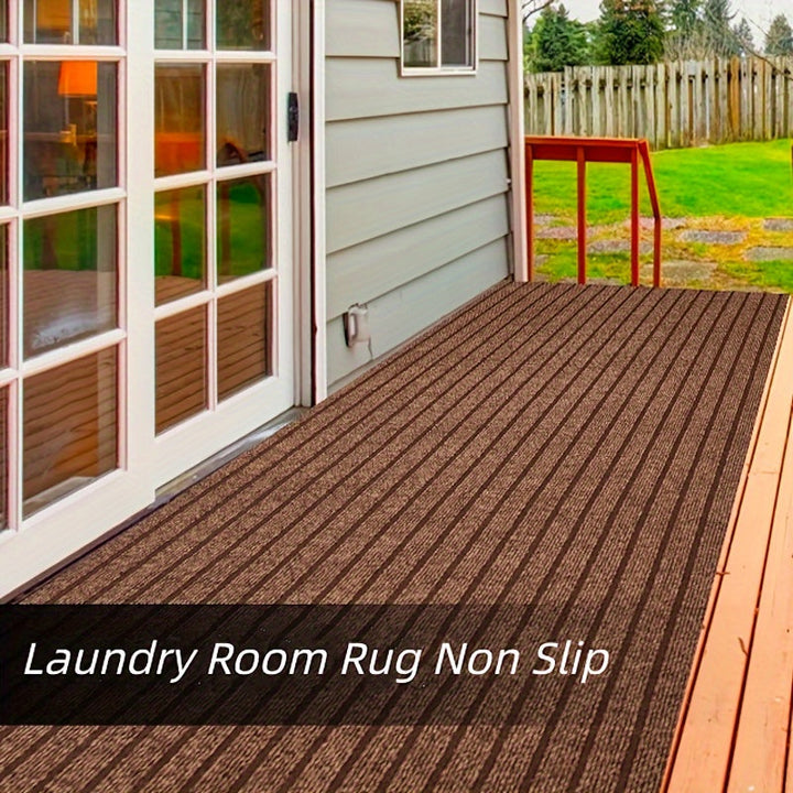 Premium striped non-slip runner rug completing modern indoor and outdoor living spaces