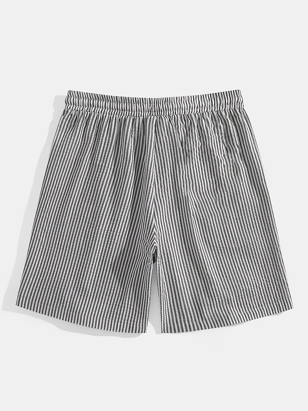 Mens relaxed everyday striped shorts back view showcasing pocket detail