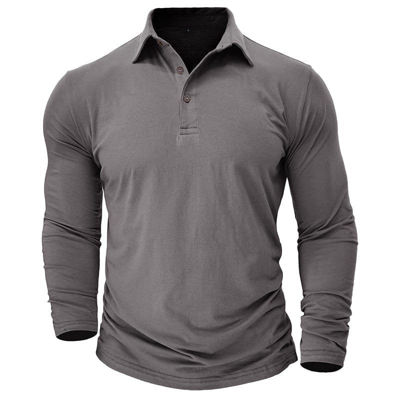 Men's gray long-sleeve polo shirt front view