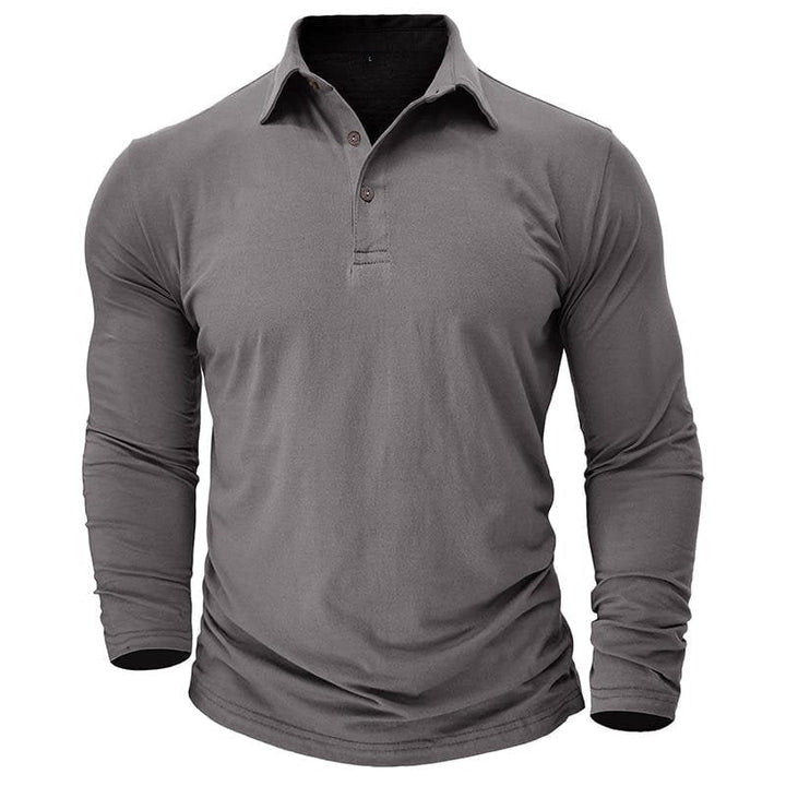 Men's gray long-sleeve polo shirt front view