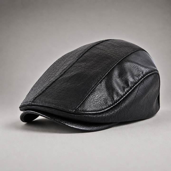 Mens classic textured driving cap in rich espresso brown, vintage flat hat style