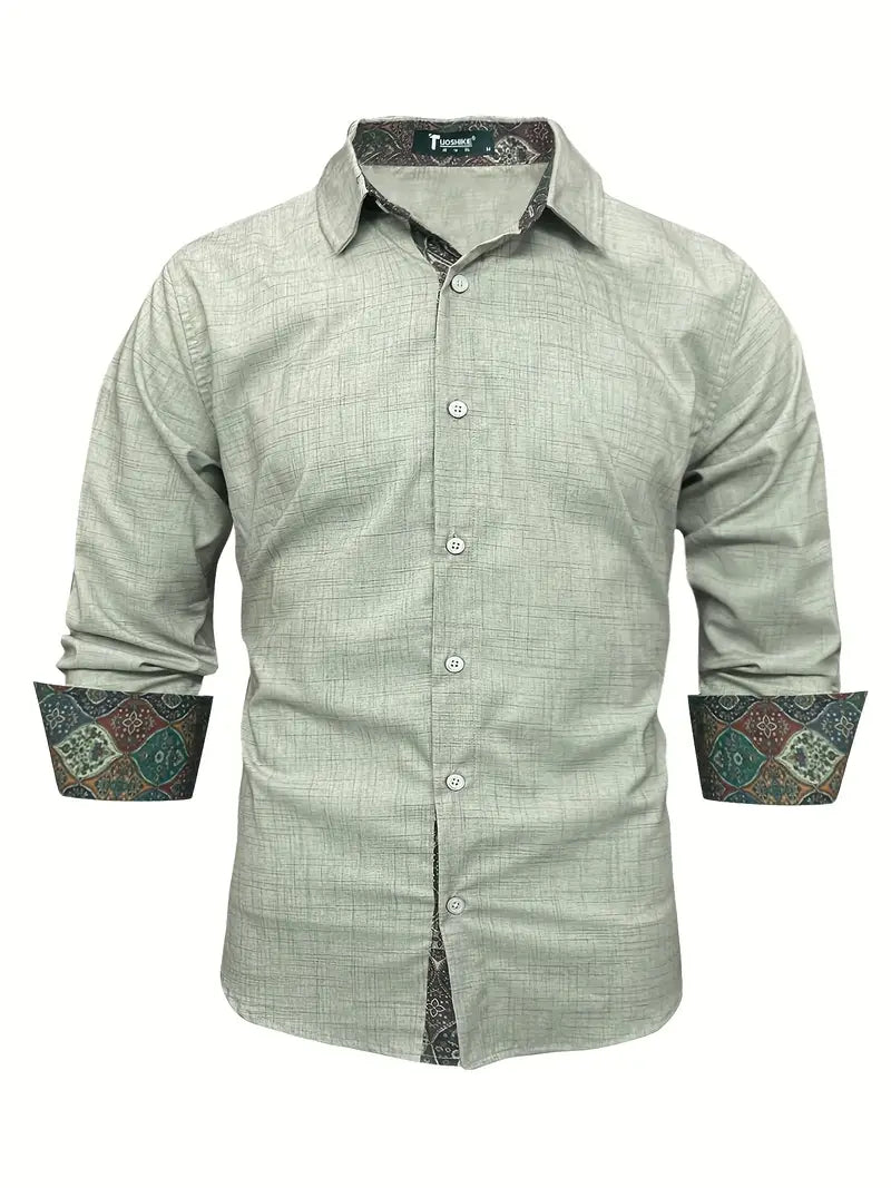 Button detail and hemline curve of stylish mens casual button-up shirt