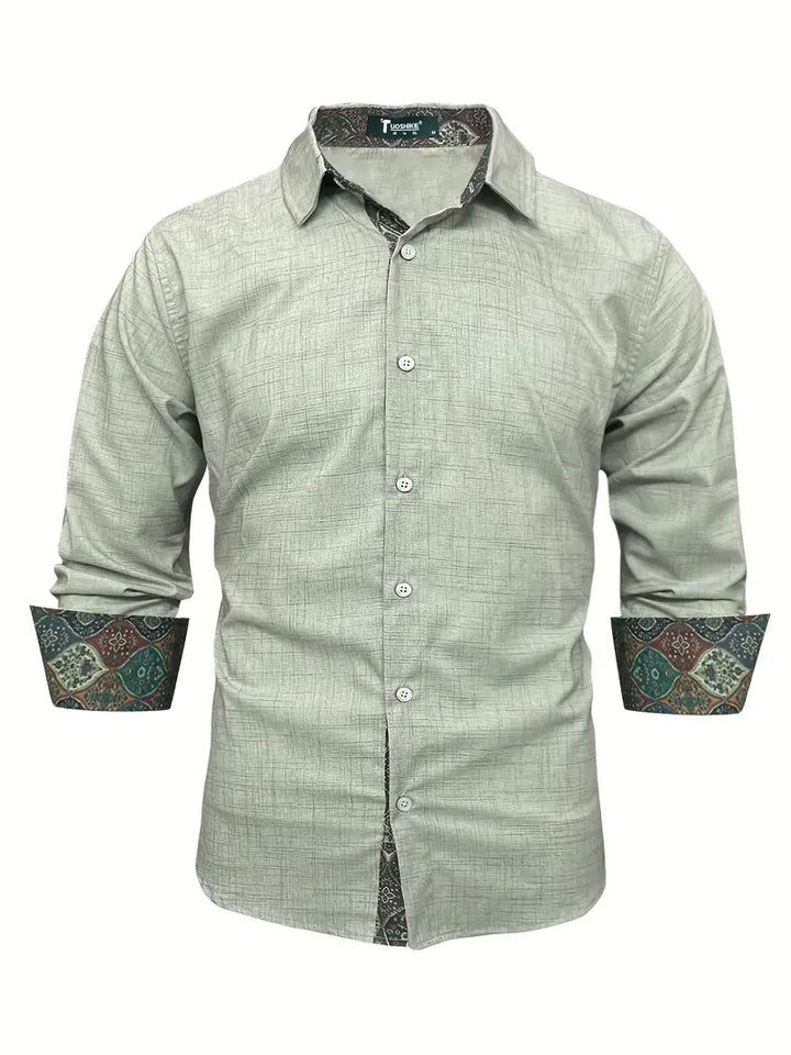 Button detail and hemline curve of stylish mens casual button-up shirt