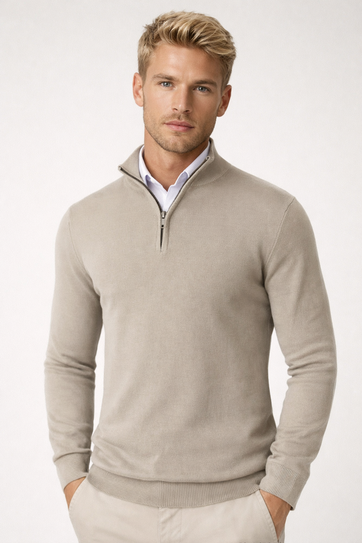 Folded mens winter sweater showing premium knit quality and softness