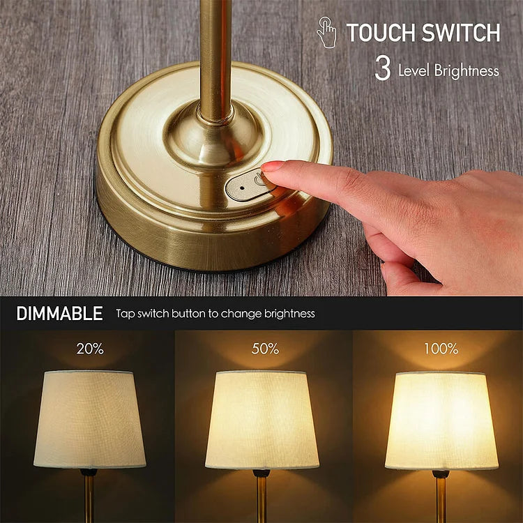 Vintage style cordless lamp placed on a wooden dining table for evening lighting