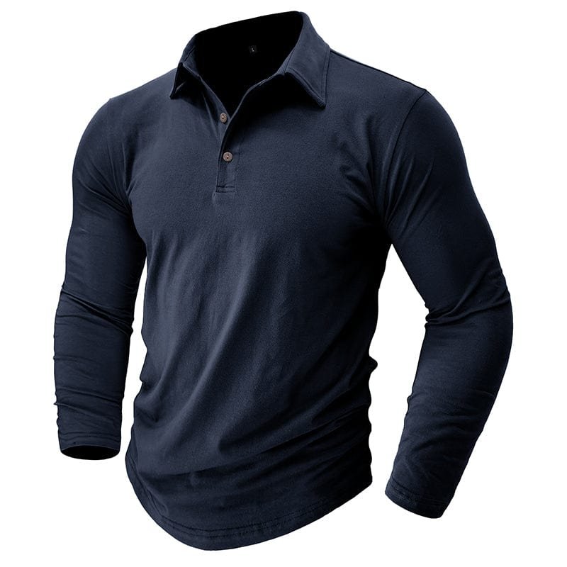 Professional studio shot of the men's long-sleeve polo in neutral lighting.