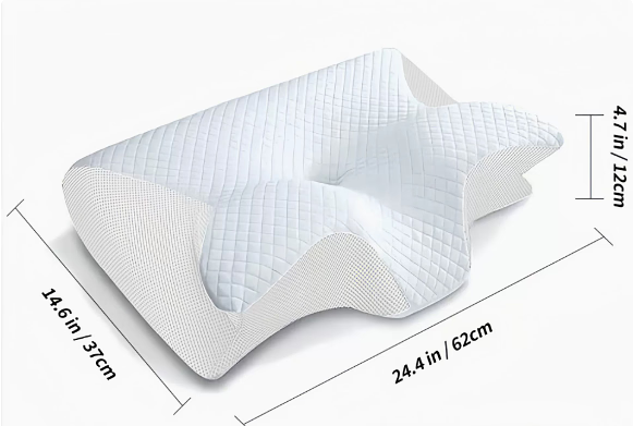 Ergonomic memory foam anti-snoring pillow showing dimensions of 62 cm length, 37 cm width, and 12 cm height.