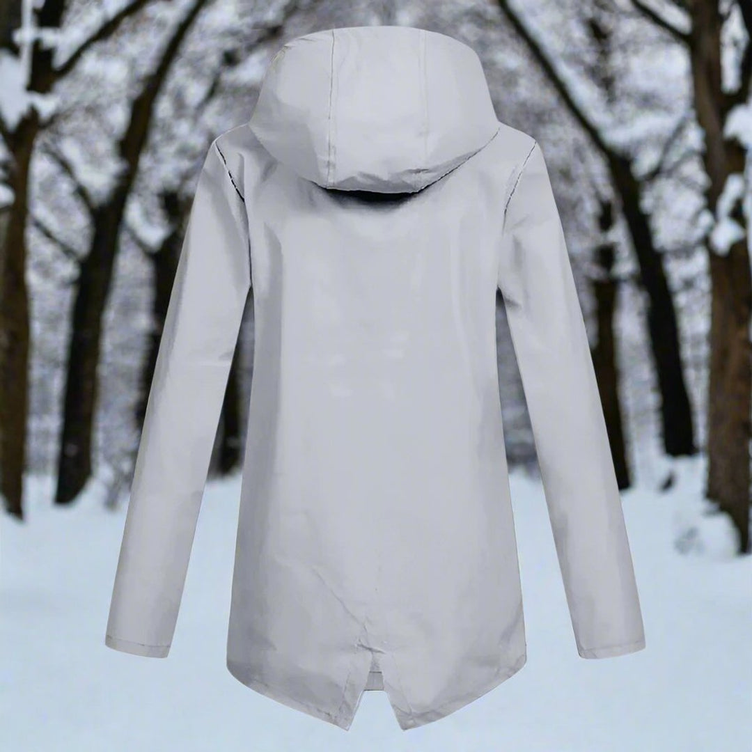 Detailed shot of adjustable drawstring hood on casual outerwear jacket