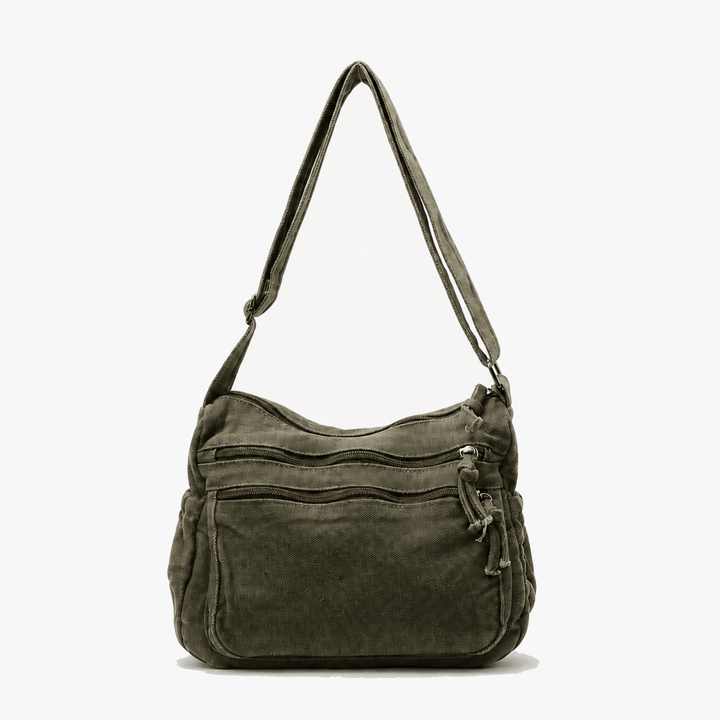 Interior view of women's casual canvas tote bag with pockets