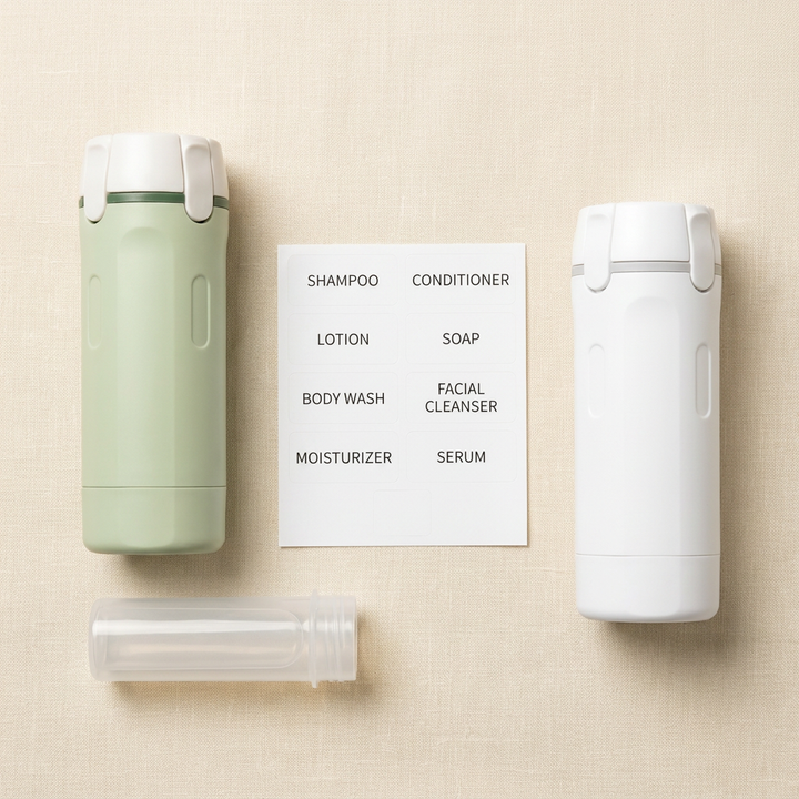 Portable toiletry container and travel accessory in use outdoors