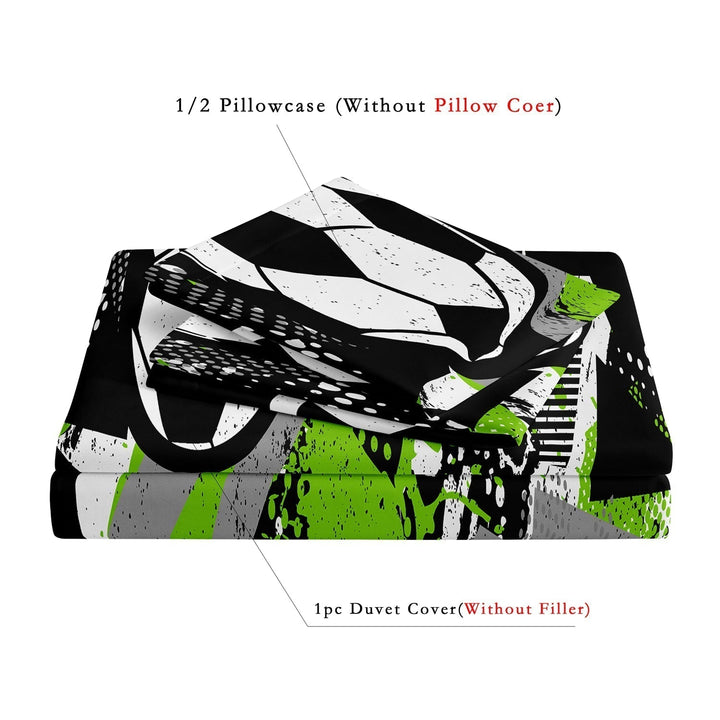 Kids bedroom decor featuring football print duvet cover set on a single bed