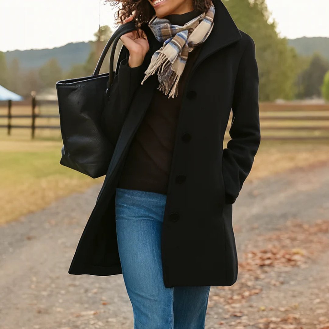 Close up of fabric texture on womens fashion long coat