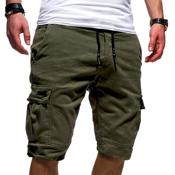 Men's dark green casual cargo shorts