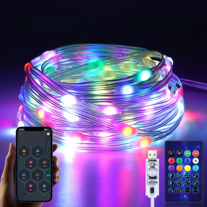 Christmas decor featuring vibrant color changing LED fairy lights