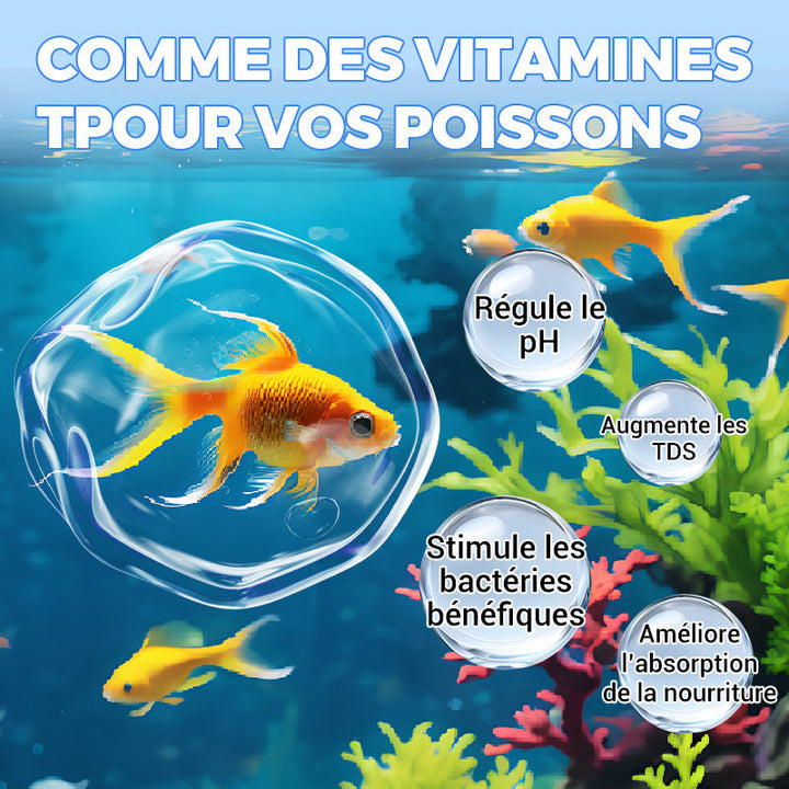 Fish tank water conditioner tablets dissolving to clean and clear aquarium water