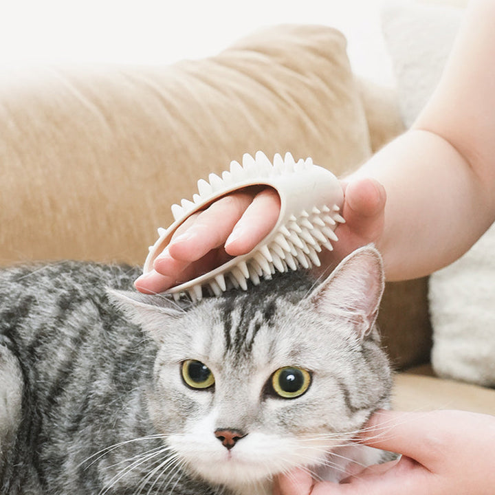 Soft silicone bristles on pet hair remover brush for gentle coat care