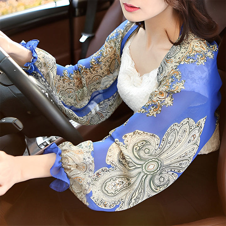 Lightweight summer shawl cardigan folded to show sheer texture