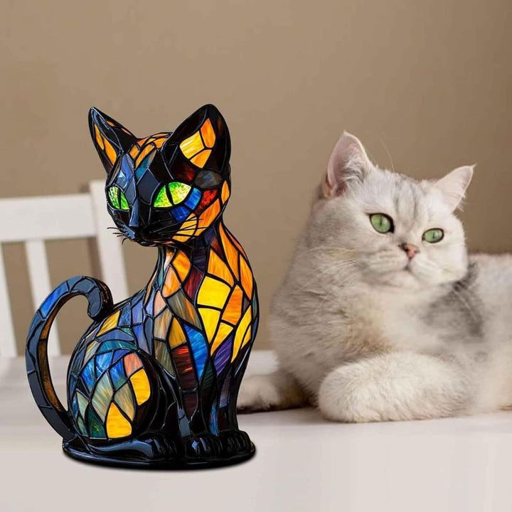 Stunning cat lamp featuring intricate mosaic design and cozy warm lighting