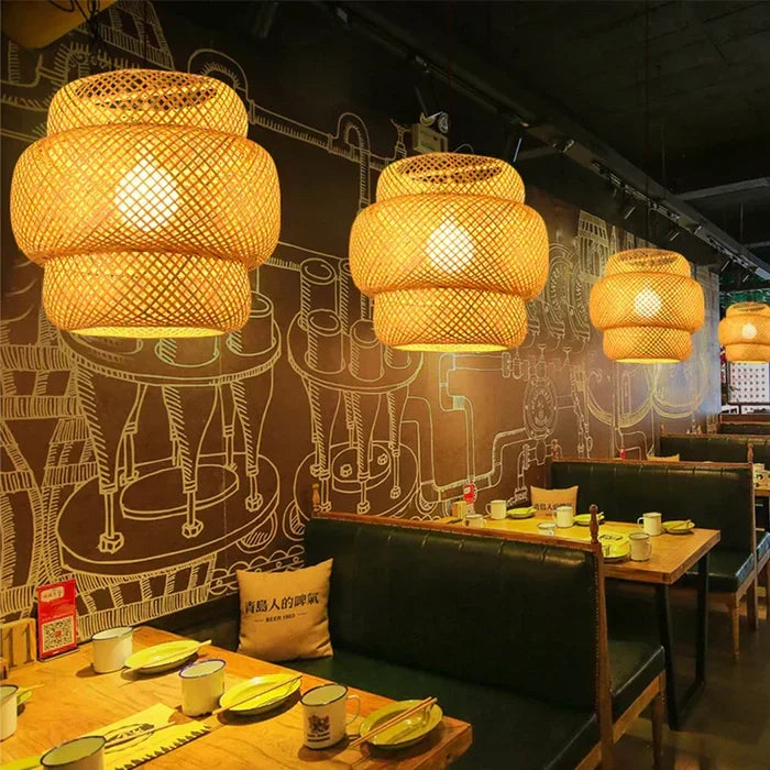 Boho ceiling light fixture made from eco-friendly wicker