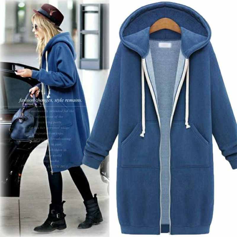 Back view of long casual winter fashion hooded cardigan