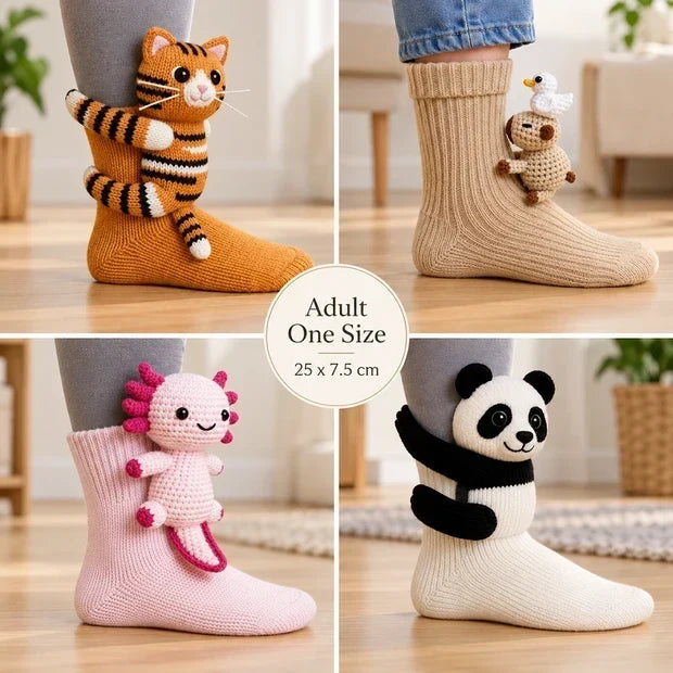 Pair of cute novelty animal socks with 3D details, ideal for cozy loungewear
