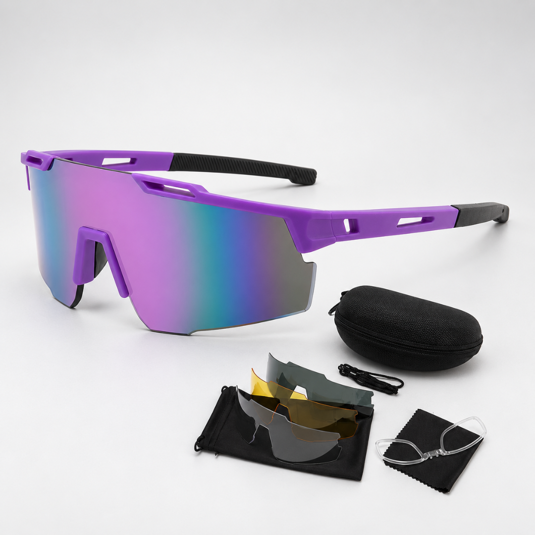 Outdoor sports sunglasses featuring a lightweight wraparound frame design