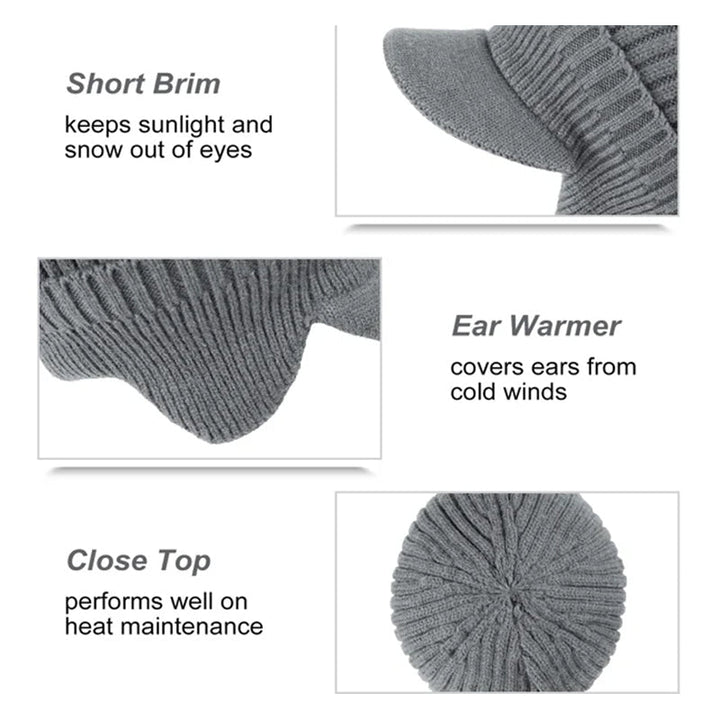 Side view of unisex winter beanie showing earflap coverage