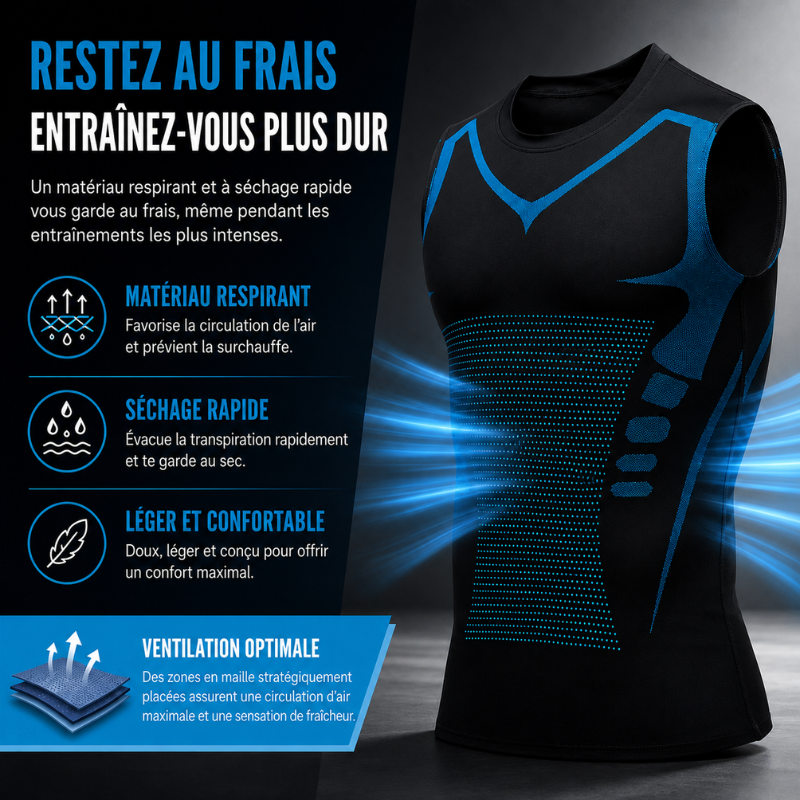 Unisex compression shaping tank top in black, front view for core support