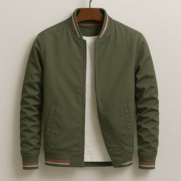 Close-up of durable zipper and fabric texture on men's casual outerwear jacket