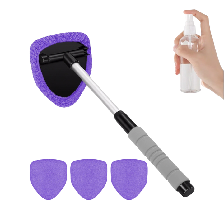 Violet double-sided magnetic car window cleaner kit with replacement fabric covers
