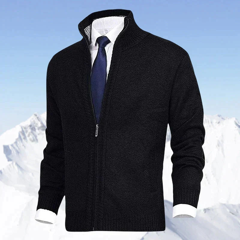Soft fabric texture of a men's casual zip cardigan for cold weather