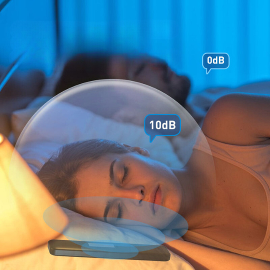 Black wireless under pillow speaker for sleep aid and relaxation in bedroom