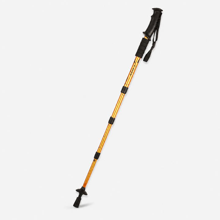 Unisex collapsible aluminium trekking pole showing telescopic height adjustment mechanism