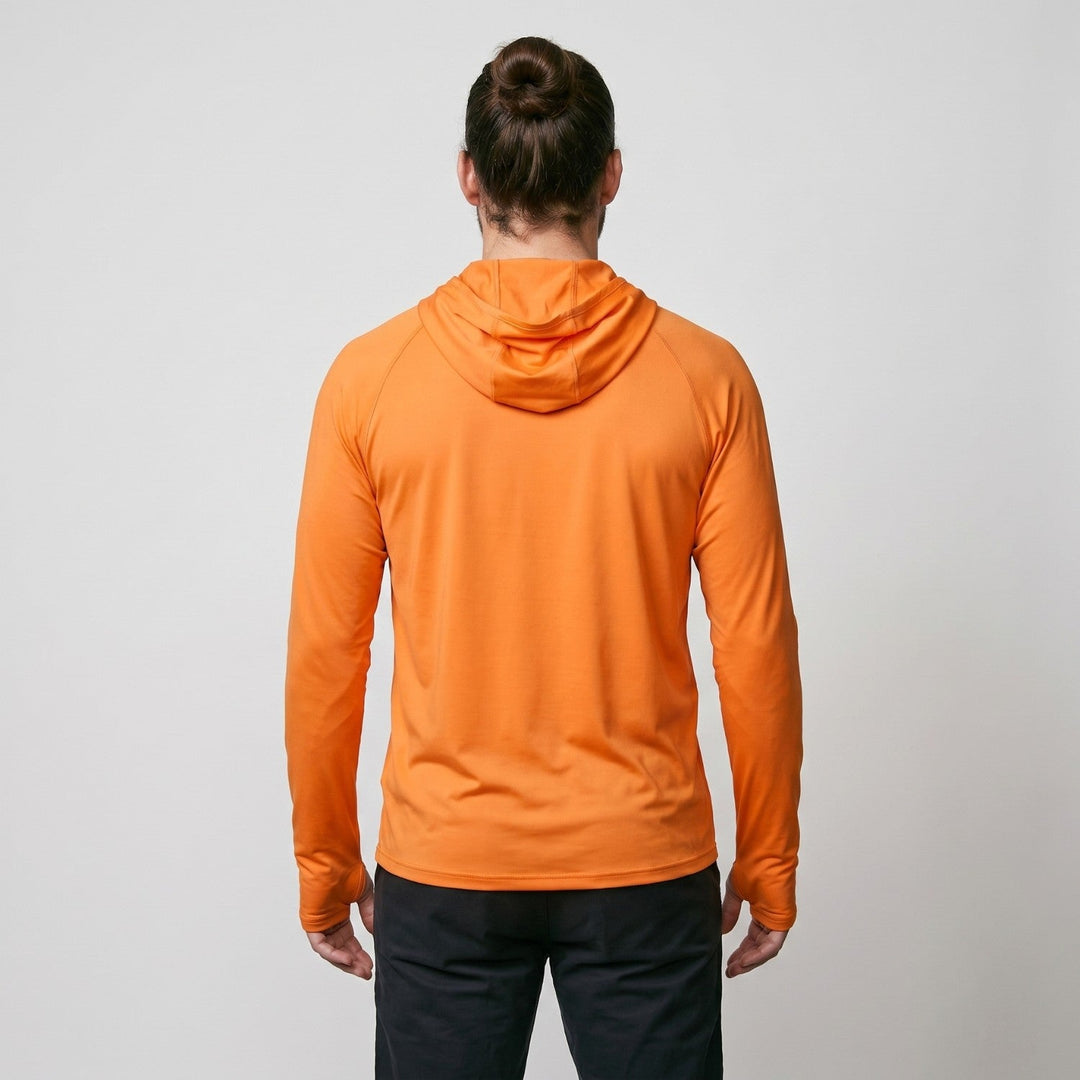 Men's outdoor hiking top displayed flat to show athletic fit and design