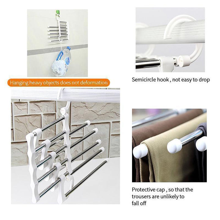 Wardrobe storage solution with magic pants hanger organizing jeans and slacks neatly