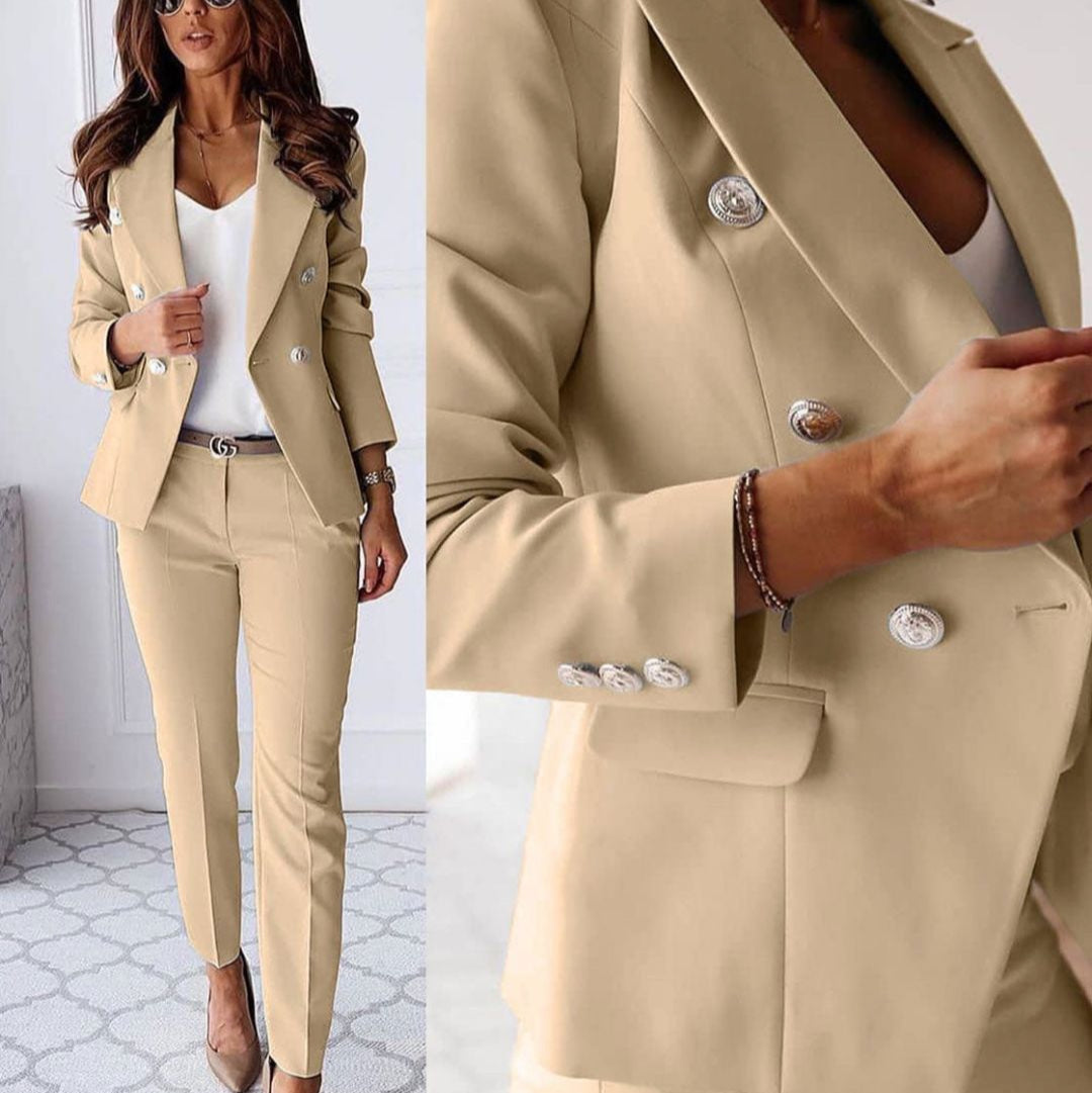 Chic office wear 2-piece set with long sleeve blazer and stylish slim pants