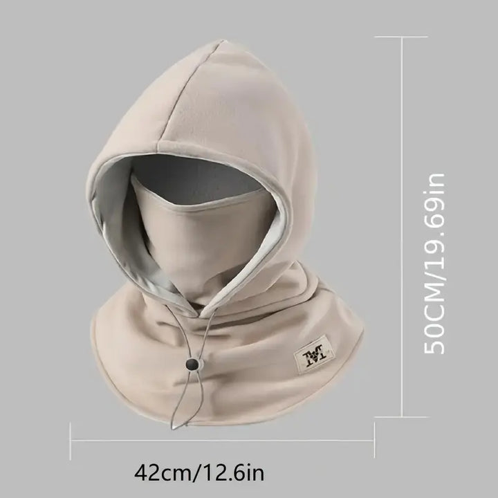 Side angle view of the thermal windproof hooded cap for cold weather cycling