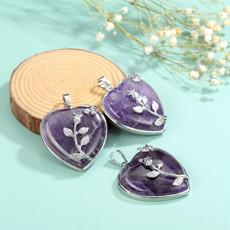 Gift for her heart gemstone pendant necklace paired with a silver chain