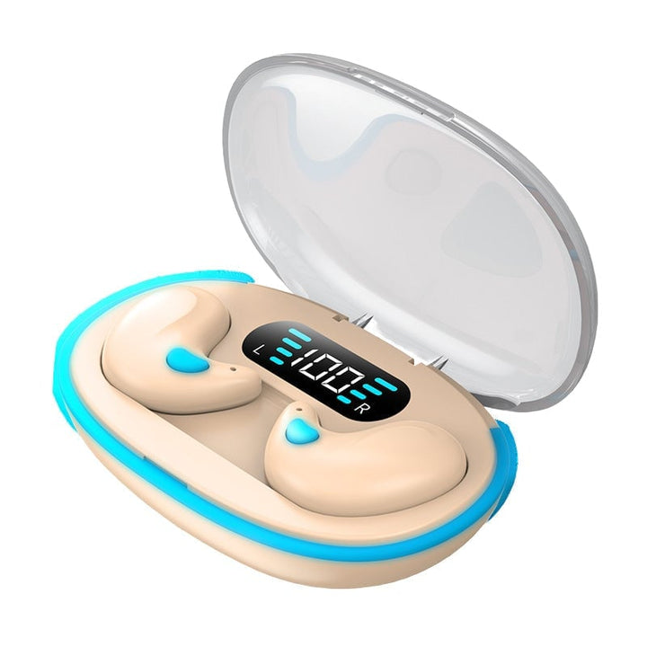 Wireless bone conduction sleep headset in skin colour inside charging case