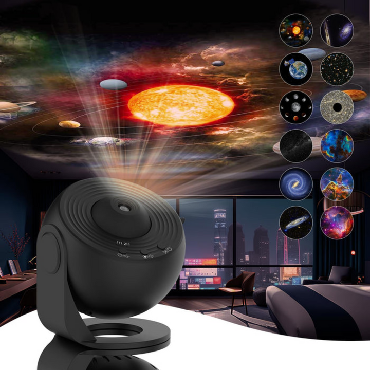 Starlight night light projecting vibrant galaxy on dark room wall