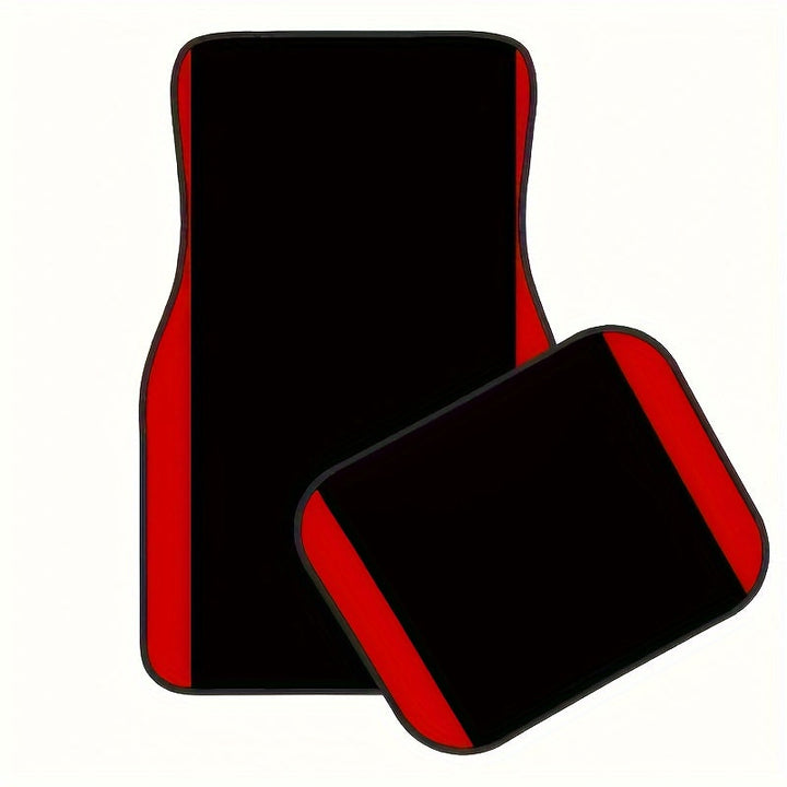 Pair of front and rear car floor mats with red borders
