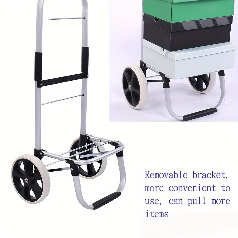 Close-up of telescopic handle and aluminum frame structure of utility cart