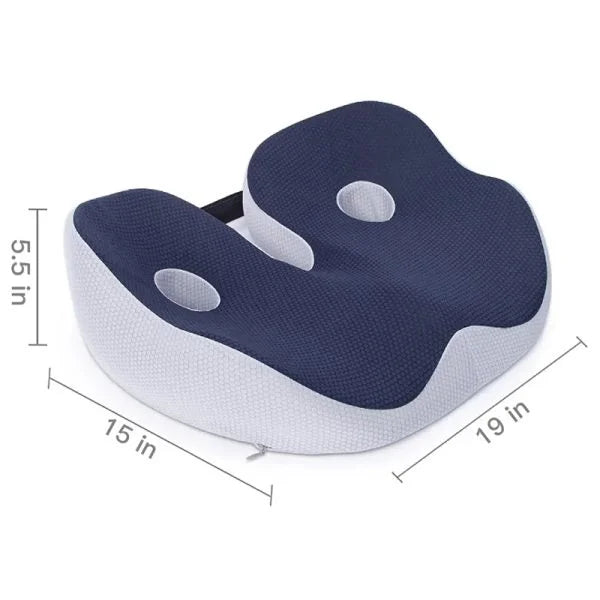 Top view of comfortable ergonomic cushion showing durable zipper and handle