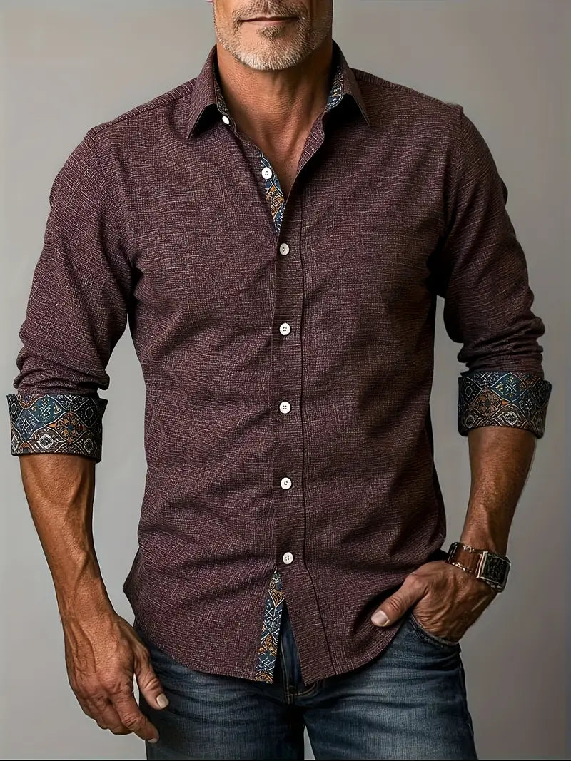 Side angle shot of mens fashion tailored shirt showcasing modern fit