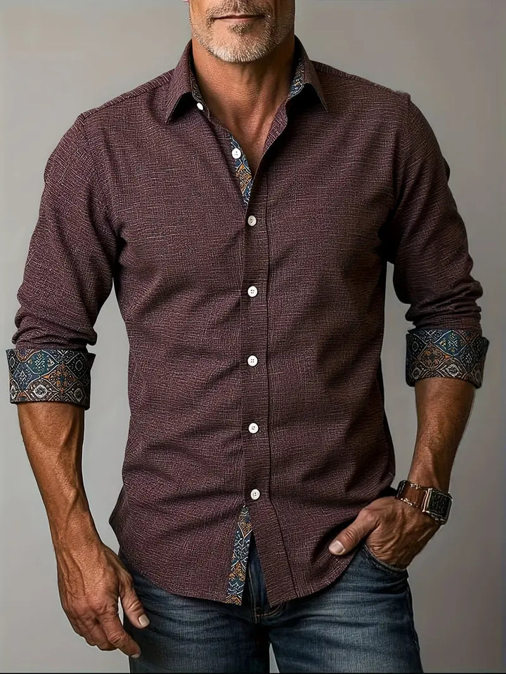 Side angle shot of mens fashion tailored shirt showcasing modern fit