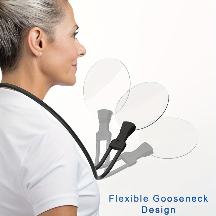 Hobbyist using hands-free reading magnifier with convenient adjustable neck cord