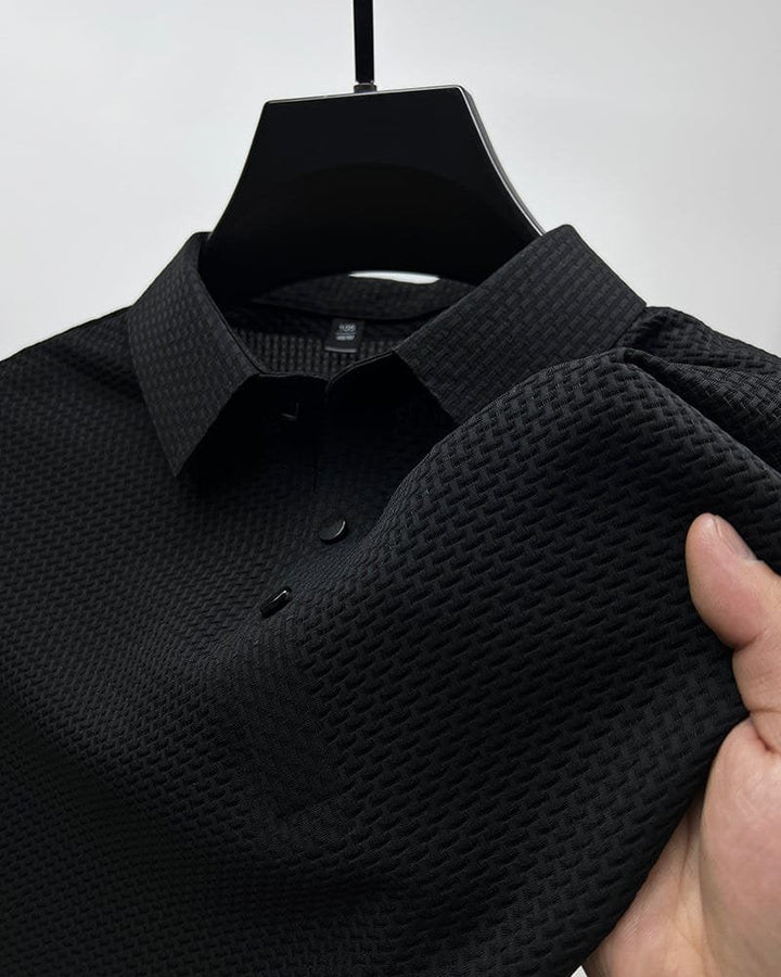 Back view of mens summer style button-up polo shirt