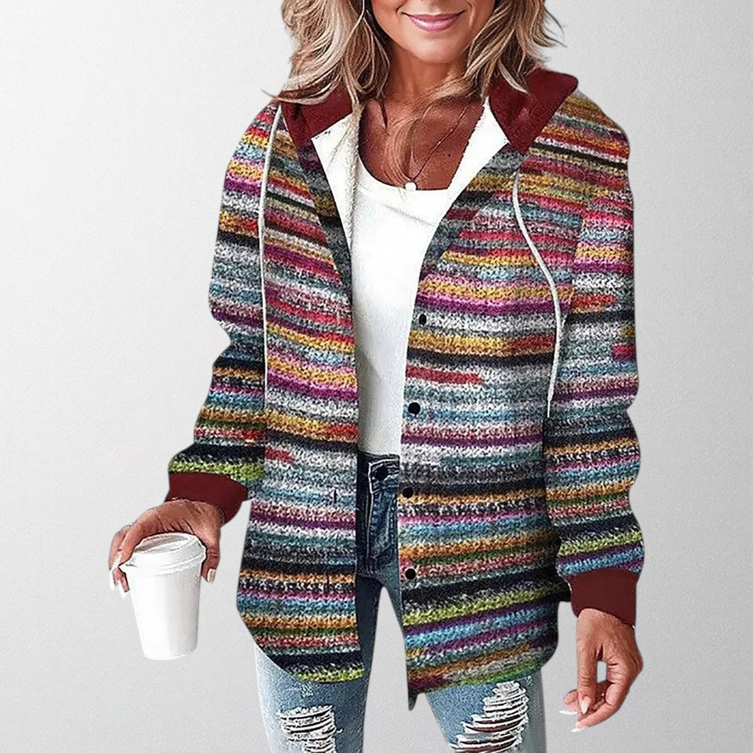 Back view of women's relaxed fit hooded outerwear for fall fashion