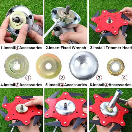 Step-by-step installation guide for mounting the steel trimmer head