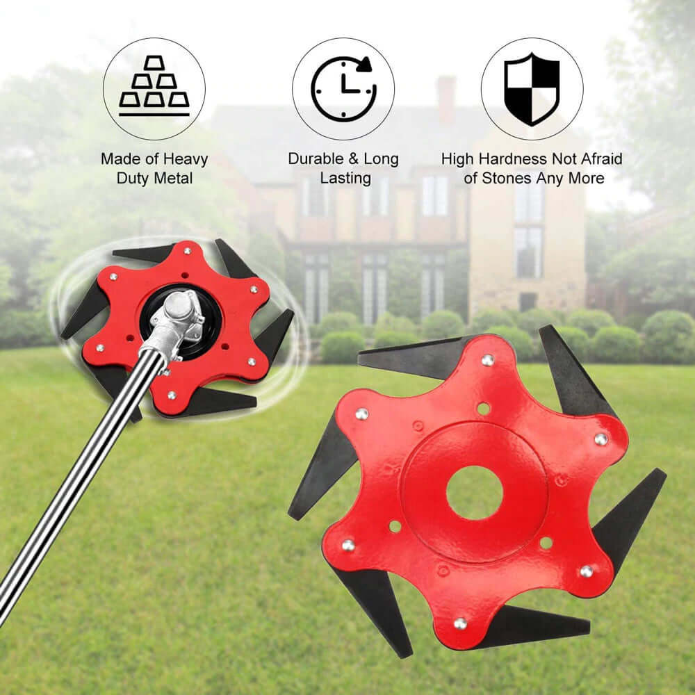 Universal 6-blade steel trimmer head for heavy-duty brush cutters and weed control